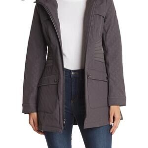 Kensie Thermo Fleece Hooded Soft Shell Jacket Grey Medium NWT $199 Winter Rain